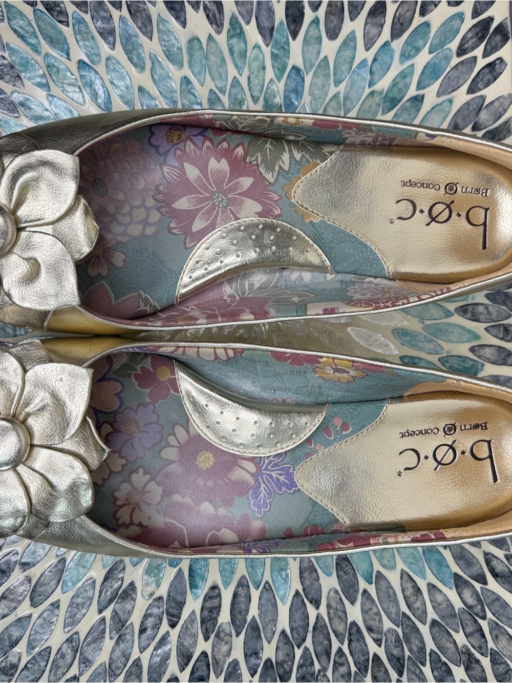 b.o.c. Gold Floral Applique Ballet Flats with Floral Lining